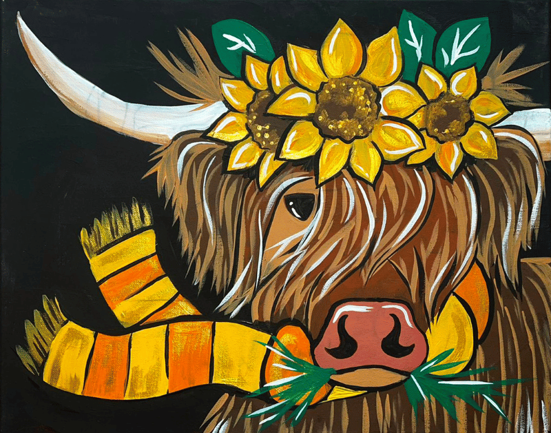 Fall Highlander Paint Party Bakersfield | ReMARKable Paint Party Fall Highlander Paint Party Bakersfield Highland Cow Canvas by Susan Anspach