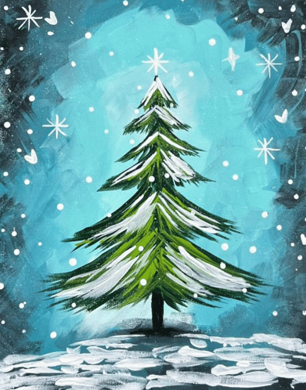 Magical Christmas Tree Paint Party Bakersfield painting by Susan Anspach