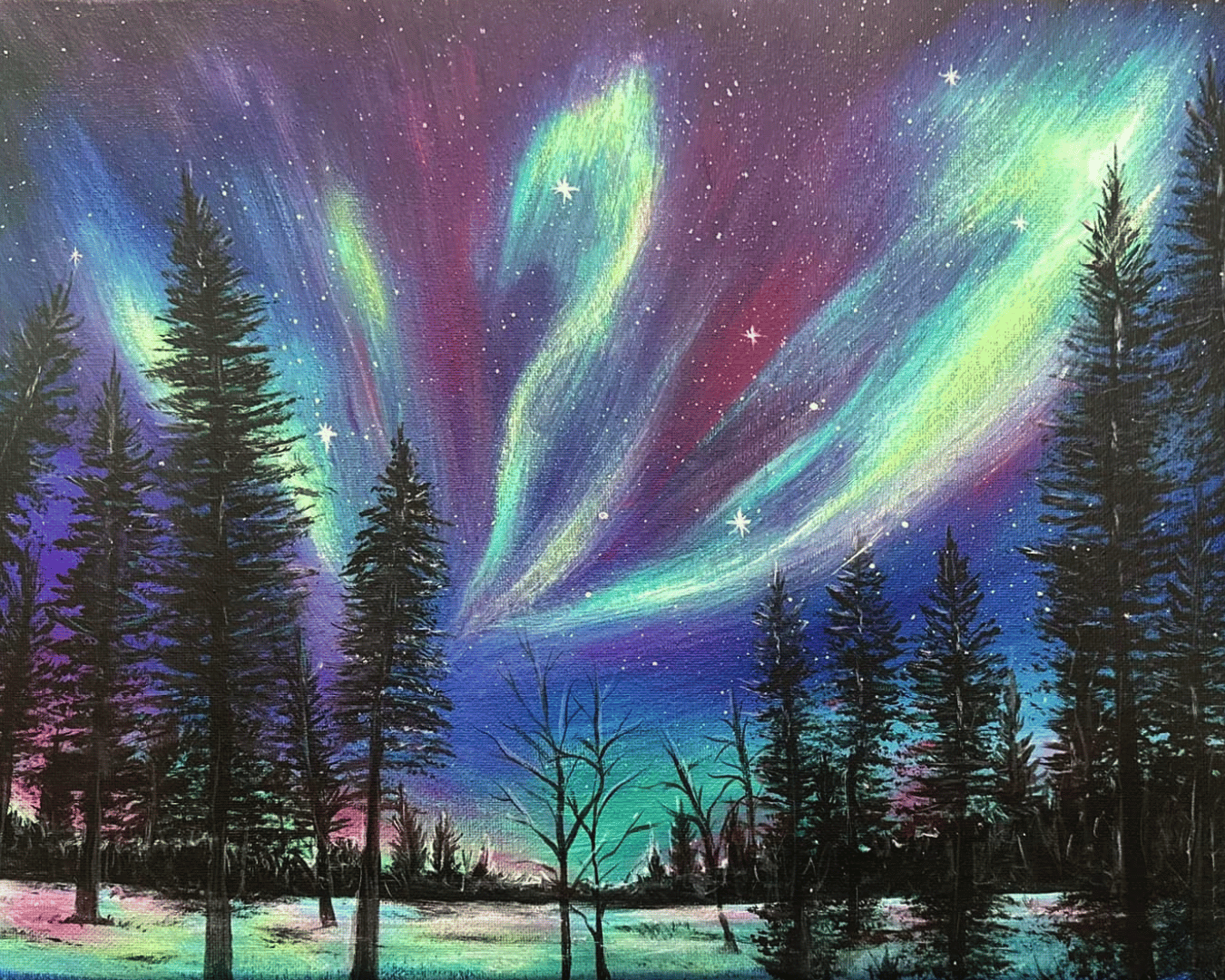Northern Lights Paint Party Bakersfield painting by Susan Anspach