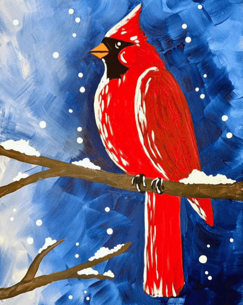 Winter Cardinal Paint Party Bakersfield painting by Susan Anspach