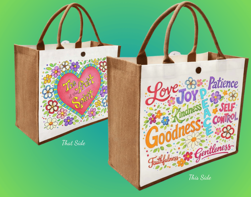 Fruits of the Spirit tote paint party project in Bakersfield with ReMARKable Paint Party by Susan Anspach