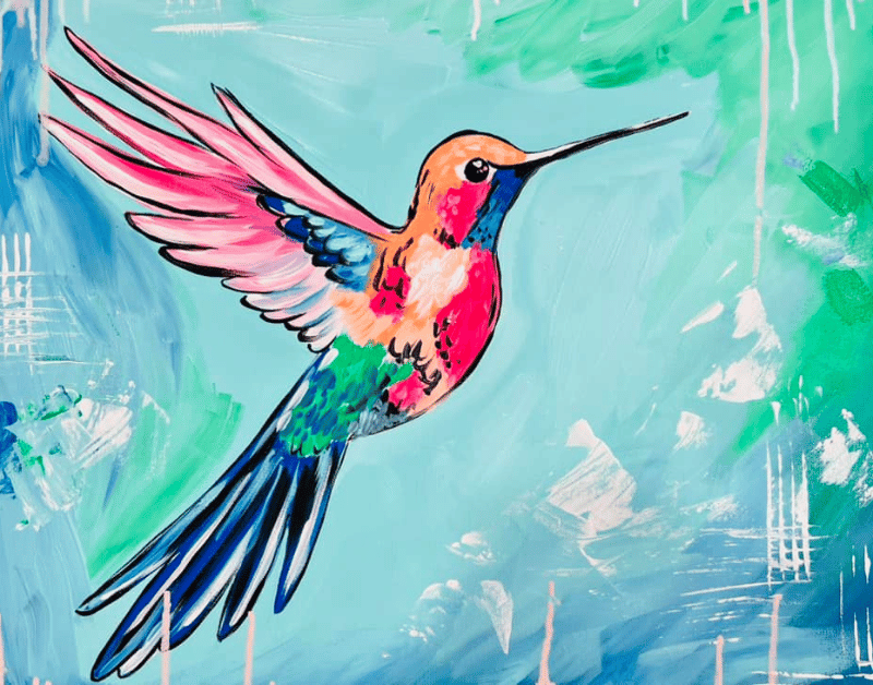Hummingbird paint party canvas in Bakersfield with ReMARKable Paint Party by Susan Anspach