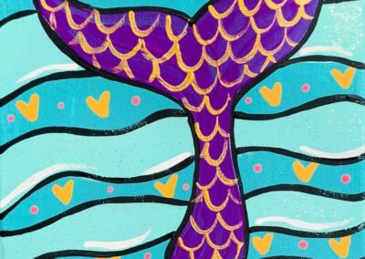 Mermaid tail canvas for private paint party classes Bakersfield kids birthday