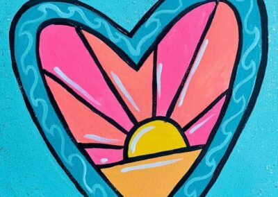 Heart sunset canvas for private paint party classes Bakersfield kids events