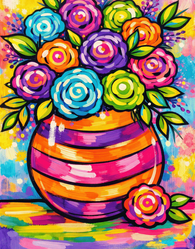 Spring Floral Artist’s Color Choice Paint Party in Bakersfield with ReMARKable Paint Party by Susan Anspach vibrant floral vase painting