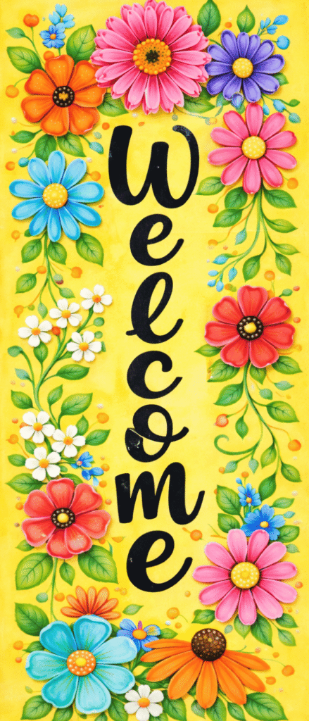 Spring Welcome Porch Leaner Paint Party in Bakersfield with ReMARKable Paint Party by Susan Anspach welcome sign with flowers