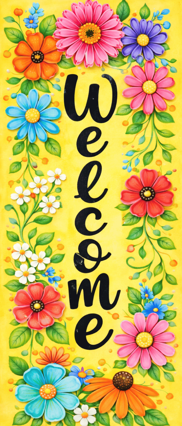 Spring Welcome Porch Leaner Paint Party in Bakersfield with ReMARKable Paint Party by Susan Anspach welcome sign with flowers