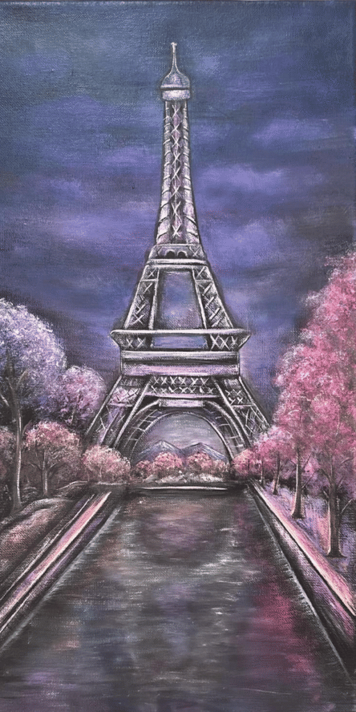 Springtime in Paris Paint Party in Bakersfield with ReMARKable Paint Party by Susan Anspach Eiffel Tower spring scene