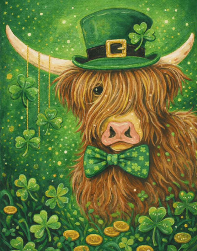 St Paddy’s Highlander paint party canvas in Bakersfield with ReMARKable Paint Party by Susan Anspach